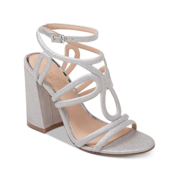 JEWEL BADGLEY MISCHKA Womens Silver Caged Shari Toe Flare Slingback Sandal 8.5 - Picture 1 of 4
